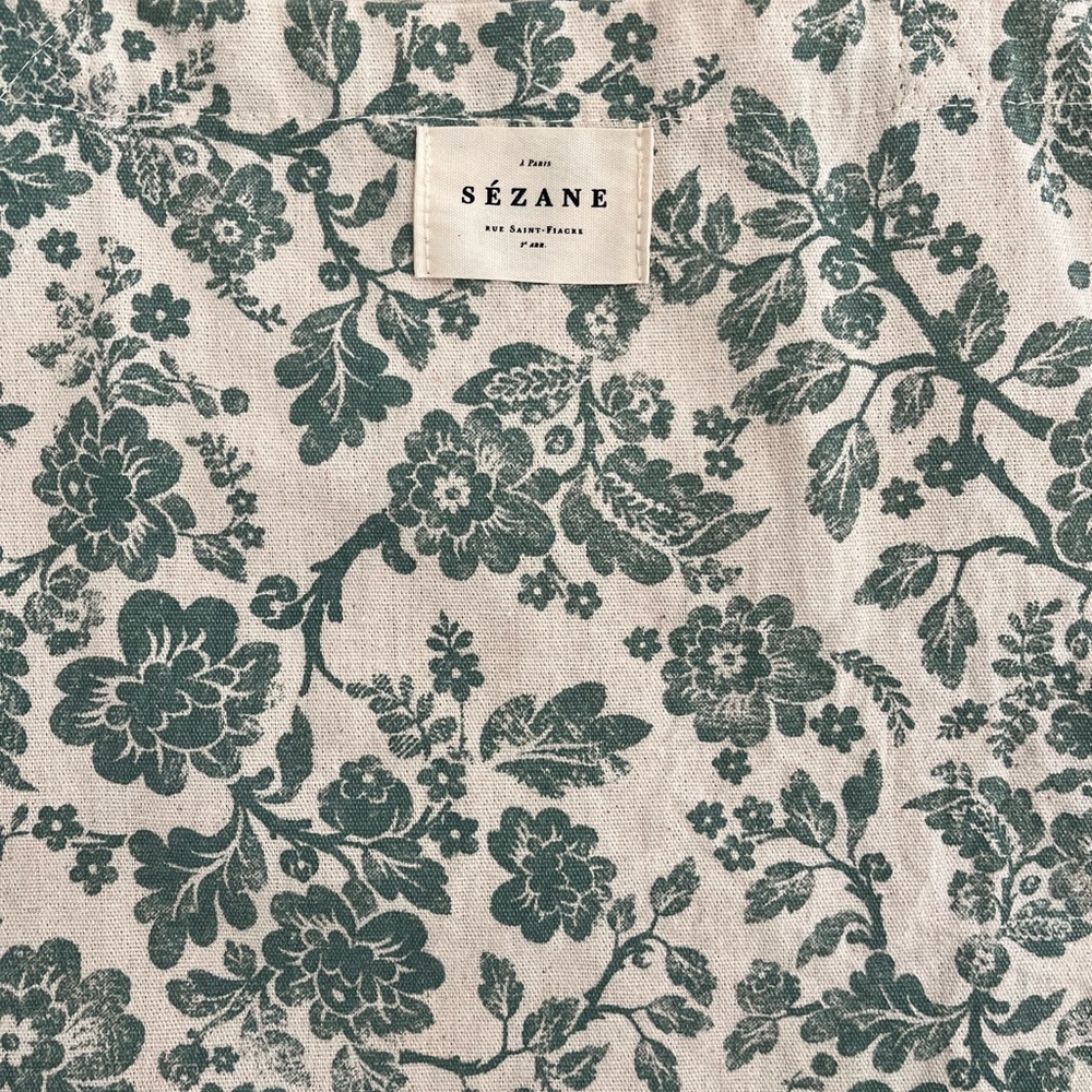 Sezane Cream and Green Floral Tote Bag - Picture 2 of 3